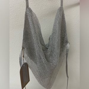 Meshki Daphne Diamante Cowl Neck Halter Top - Silver - NWT